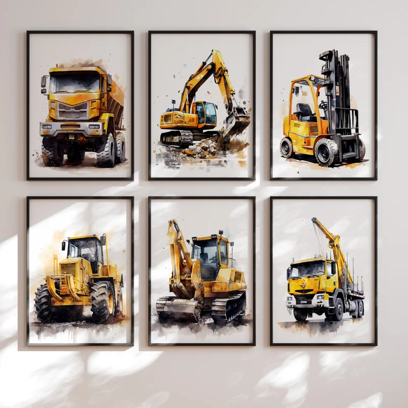 Heavy Equipment Background - Inşaat araç kamyon Boys kreş duvar