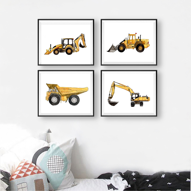 Heavy Equipment Background - Inşaat araç suluboya Boys duvar sanatı