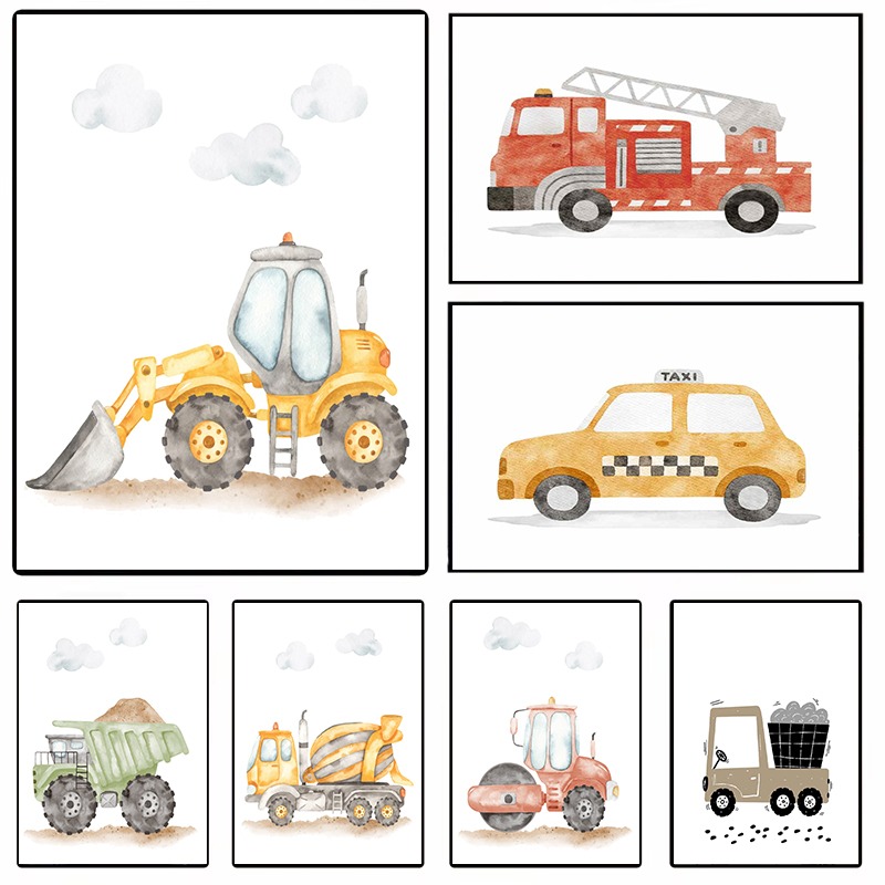 Heavy Equipment Background - Suluboya Araçlar Duvar Sanatı İnşaat Kamyonları
