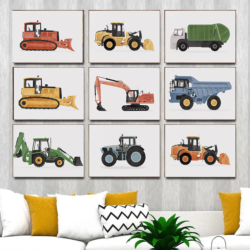 Heavy Equipment Background - Klasik Teknolojik İlerleme Karikatür Araba Posteri