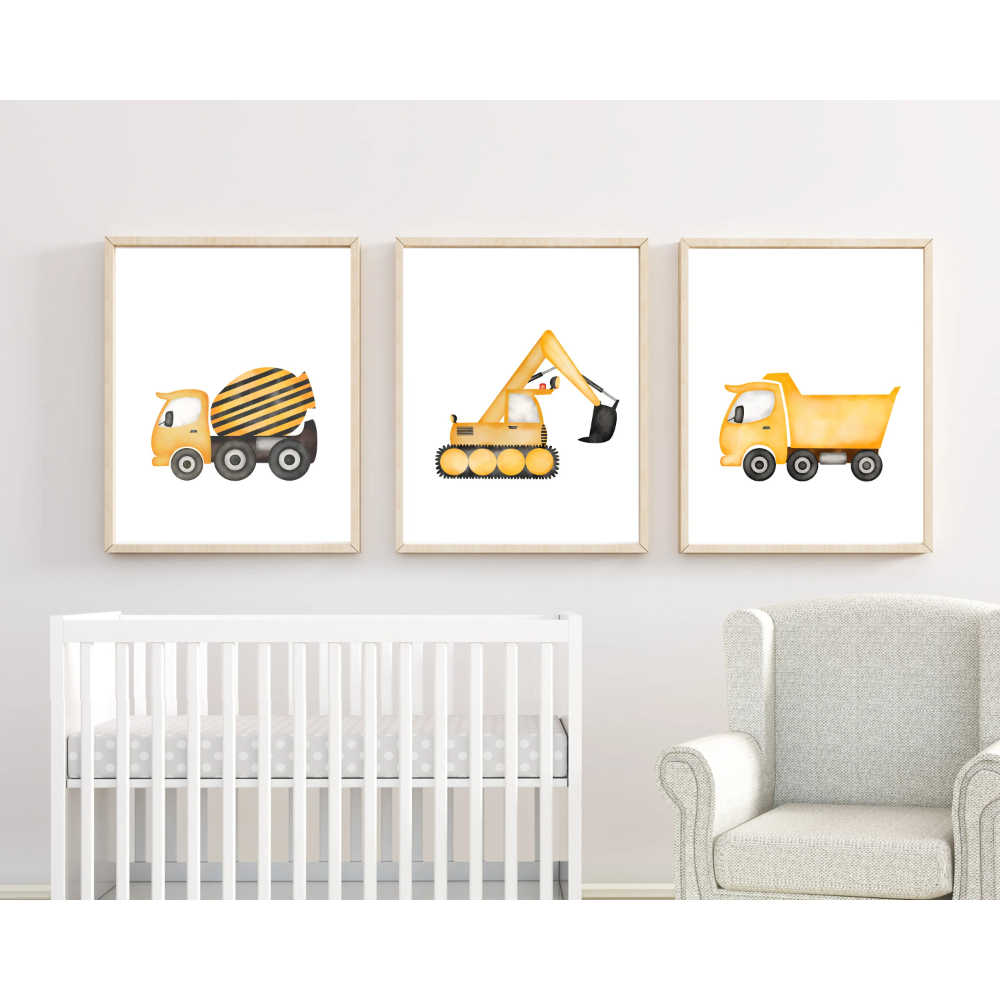 Heavy Equipment Background - 3 adet Minimalist Karikatür İnşaat Aracı