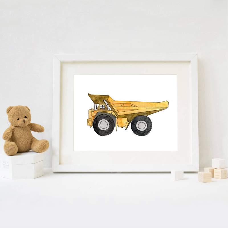 Inşaat araç suluboya Boys duva - Heavy Equipment Background incelemesi ve fiyatı