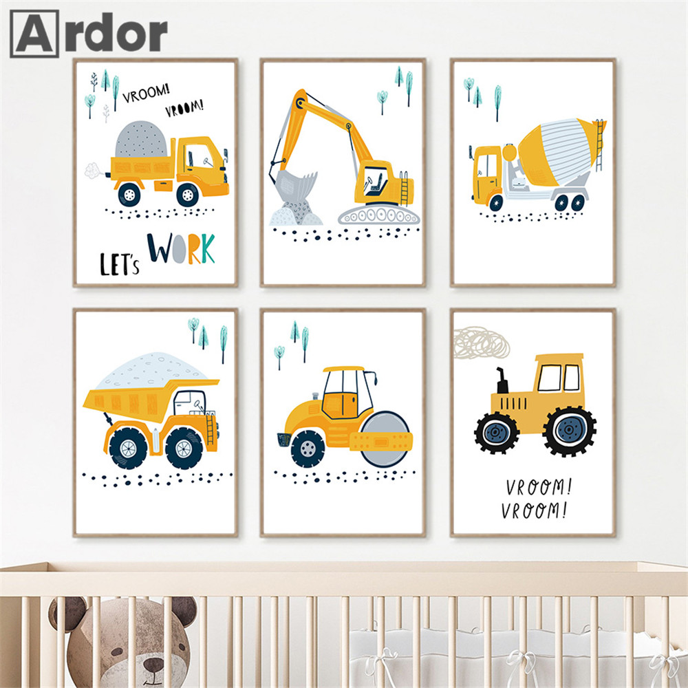 Çocuk Posteri Karikatür Traktö - Heavy Equipment Background incelemesi ve fiyatı