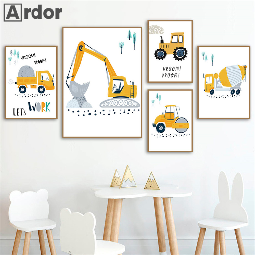 Çocuk Posteri Karikatür Traktö - Heavy Equipment Background incelemesi ve fiyatı